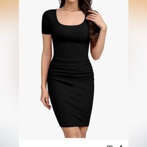 Missufe Black Short Sleeve Ruched Bodycon Dress Size M